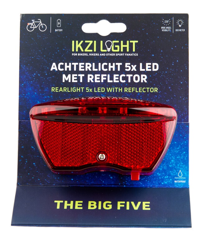 IkziLight Akku-Rücklicht 5x LED inklusive Reflektor 80mm