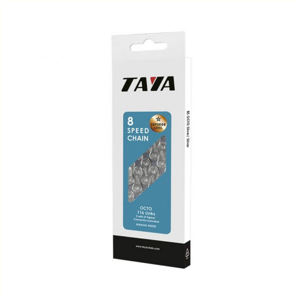 Taya-Kette Octo 7/8-fach silber/schwarz, 1/2x3/32 116L (hängende Verpackung)