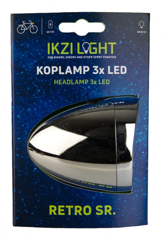 IkziLight Scheinwerfer Retro 3xLED, Chrom Batterie