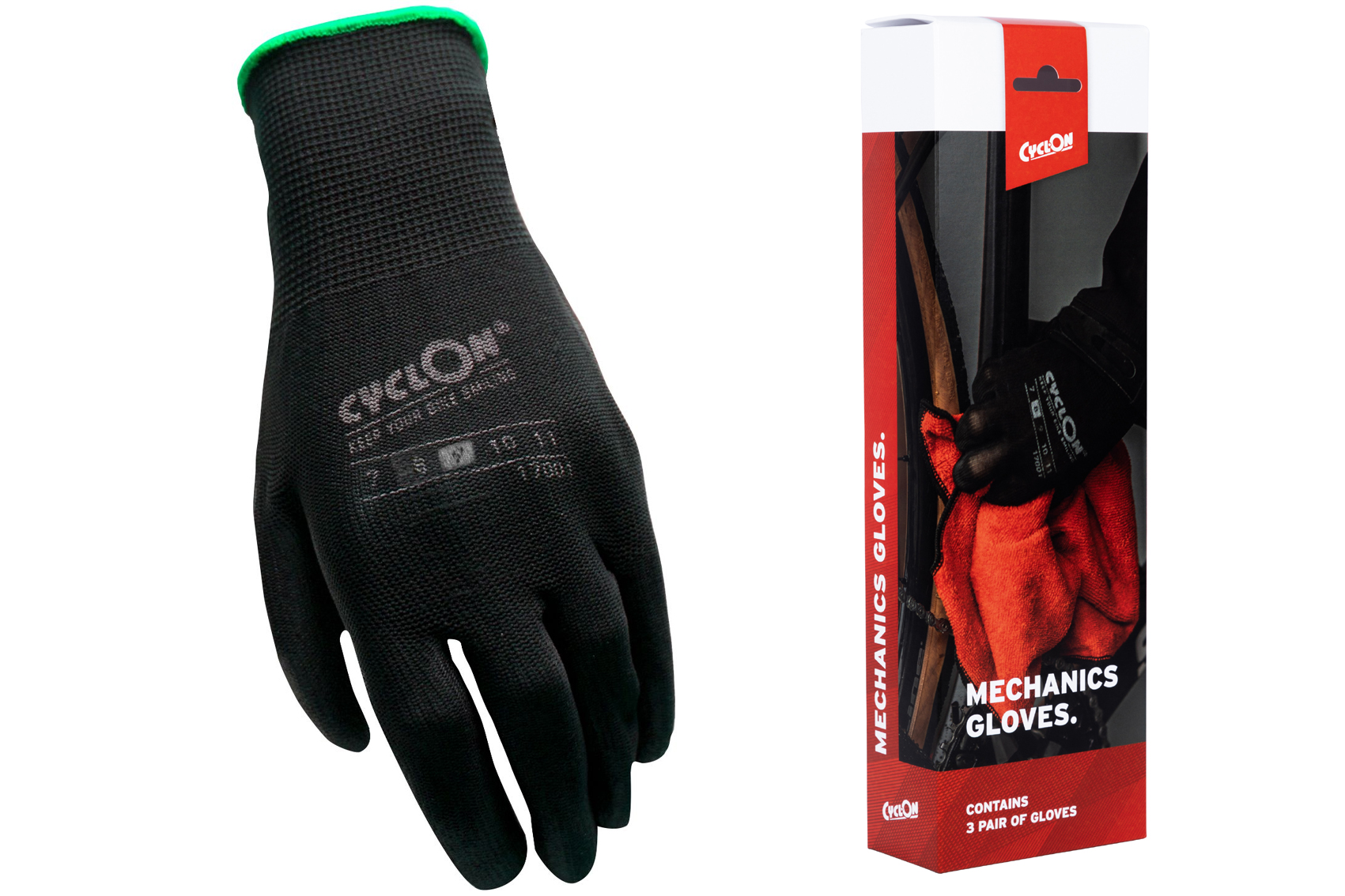 CyclOn Working Gloves flex nyl/pu M.9 - green - set 3 paar