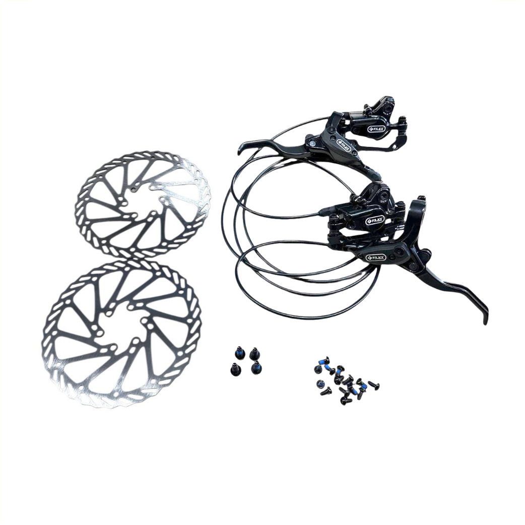 FALKX -Scheibenbremsen-Set, rechts 1700 mm und links 800 mm Kabellänge.