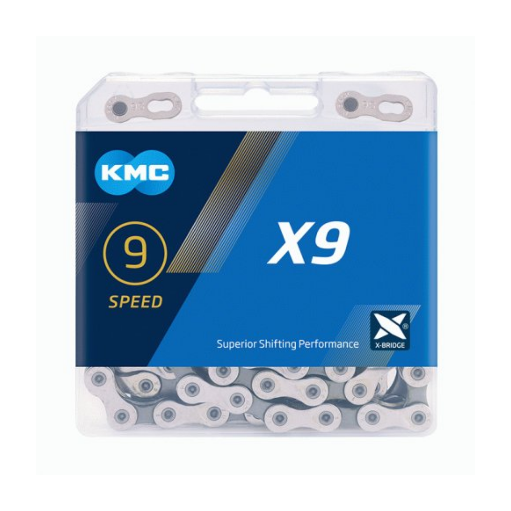 KMC-Kette X9 silber/grau 1/2x1128, 9-Gang.