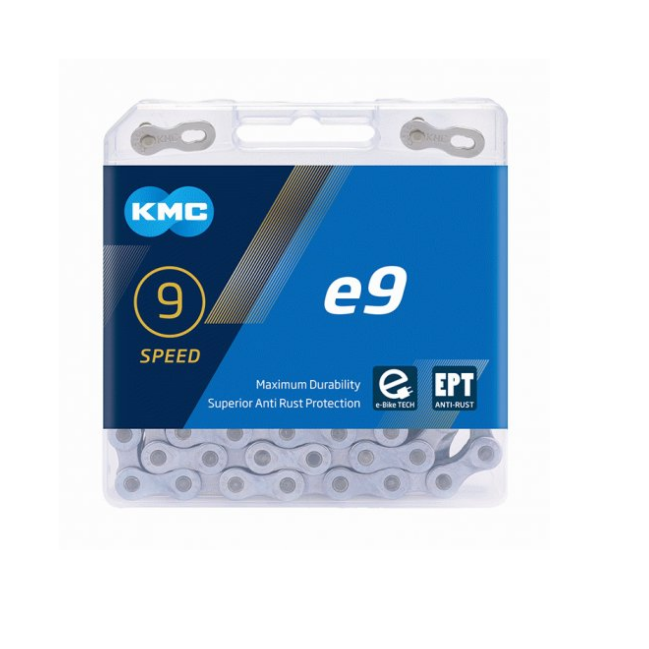 KMC-Kette e9 EPT, 1/2x11/128, 9-Gang-Mittelmotor-E-Bike-Kette, rostfrei