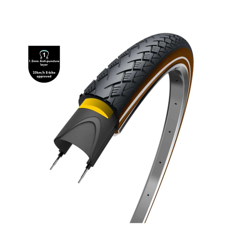 WOLFF Traveller (1,2 mm Pannenschutzschicht), schwarz/braun mit Reflexion, 28 x 1,75, ETRTO 47-622