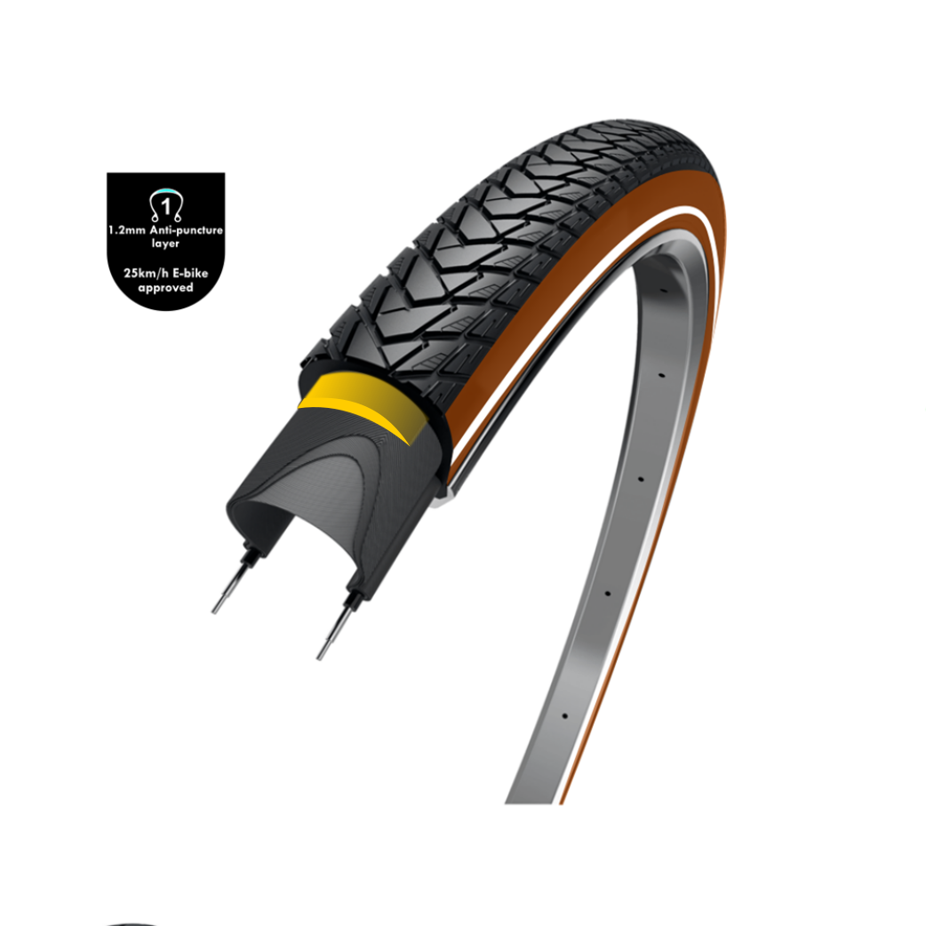 WOLFF Traveler (1,2 mm Pannenschutzschicht), schwarz/braun mit Reflexion, 28x1,60, ETRTO 42-622