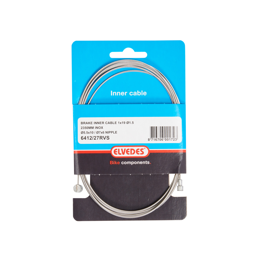 Elvedes-Innenzugbremse 2,35 m, Edelstahl, Durchmesser 1,5 mm, mit 2 Nippeln 7 x 6 mm und 5,5 x 10 mm