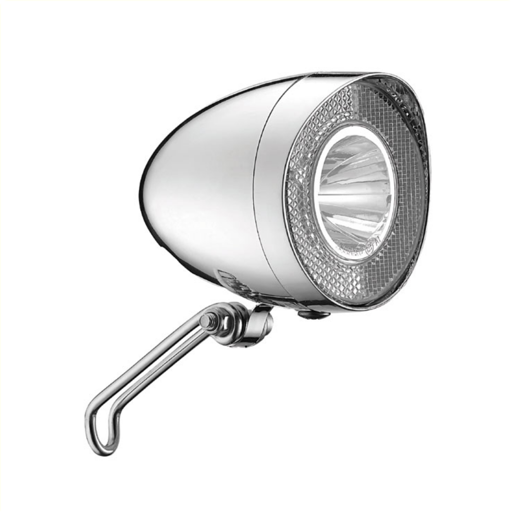 Union LED Retro-Scheinwerfer UN-4928 Silber, 20 LUX Nabendynamo. Mit Ein-/Ausschalter + automatischem Sensor Hell/Dunkel, K-1122-zugelassen