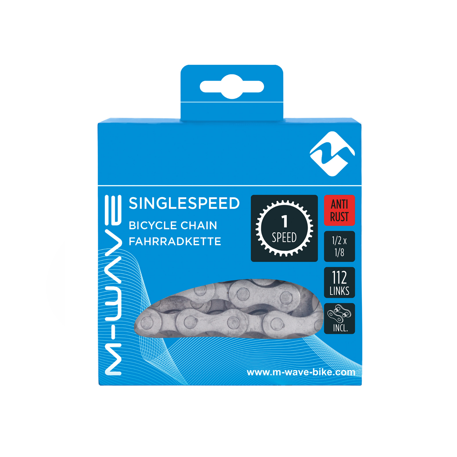 M-Wave-Kette Single Speed, 1/2x1/8 112L Silber rostfrei