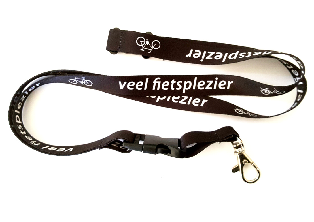 Schwarzes Schlüsselband mit der Aufschrift "veel fietsplezier"