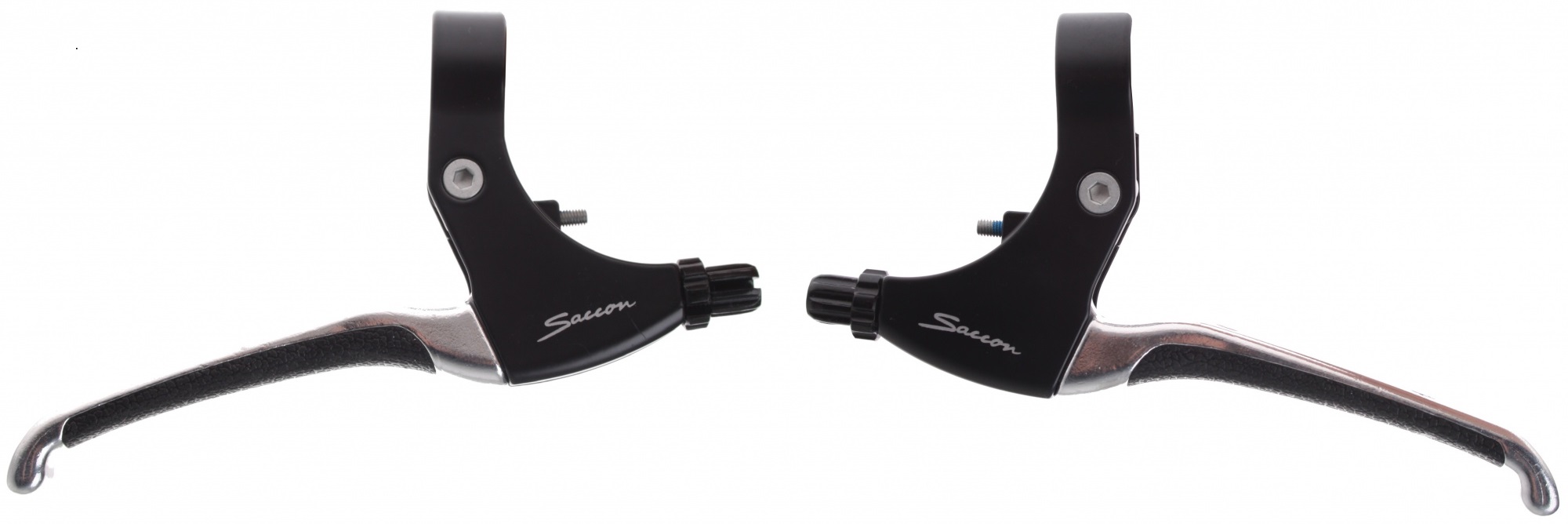 Saccon Bremshebelset, Aluminium schwarz/silber. Gummieinlage im Hebel.