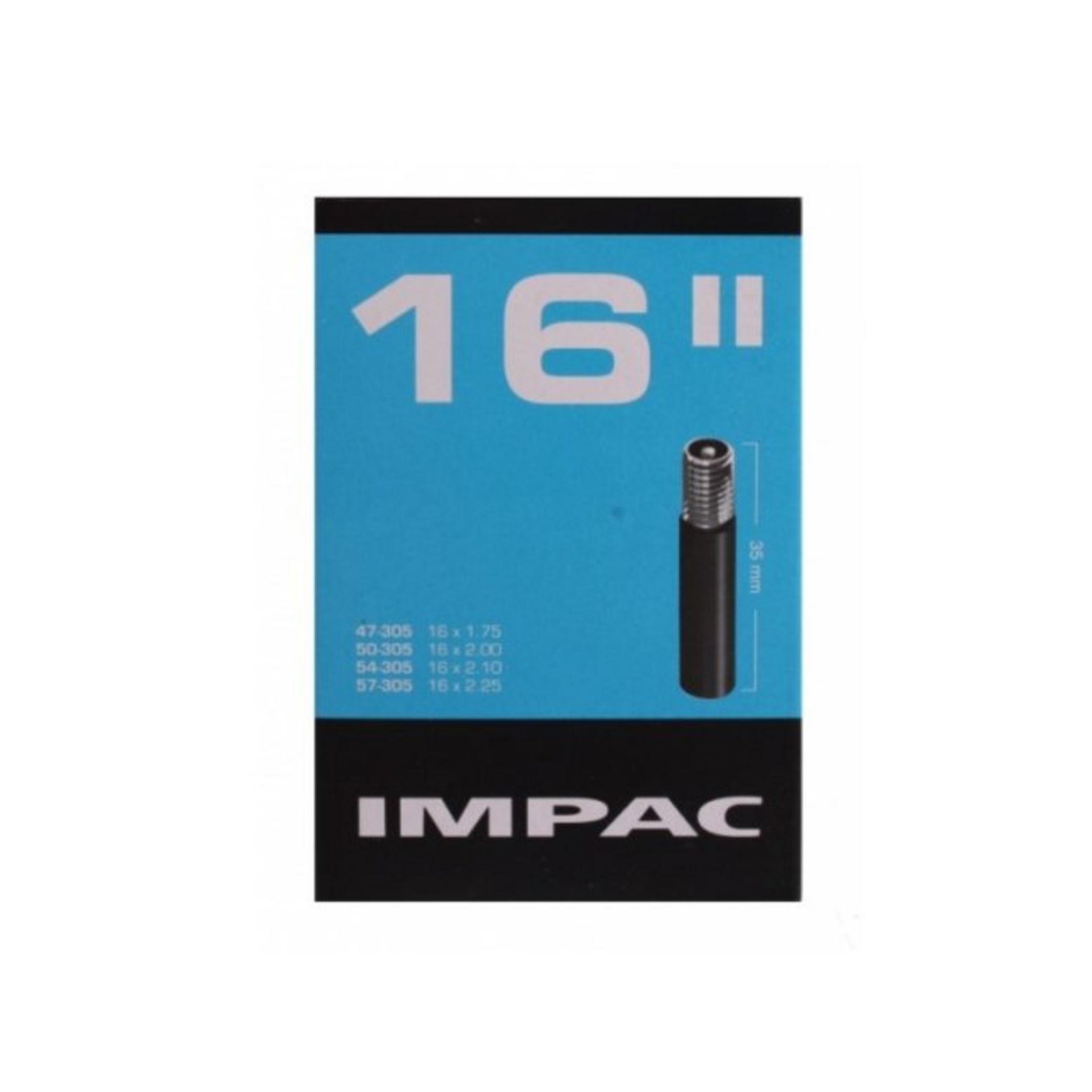 Impac-Schlauch (von Schwalbe) AV16 16x1,75/2,35 ETRTO 47/57-305, Ventil: Schrader/Auto 35 mm