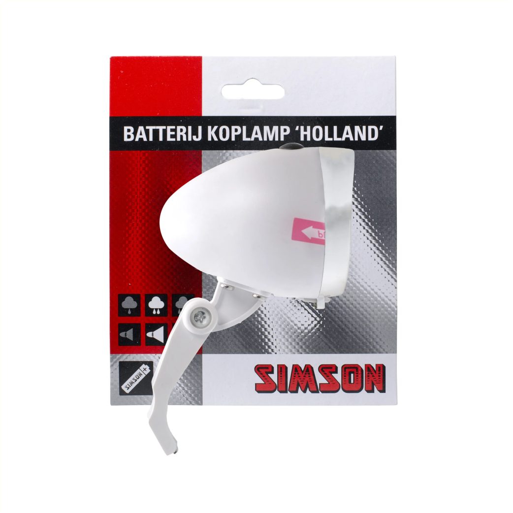 Simson Batterie-Vordergabelscheinwerfer „Holland“ 3 LEDs weiß