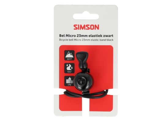 Simson Fahrradklingel Micro 23mm, Gummibandverschluss, schwarz