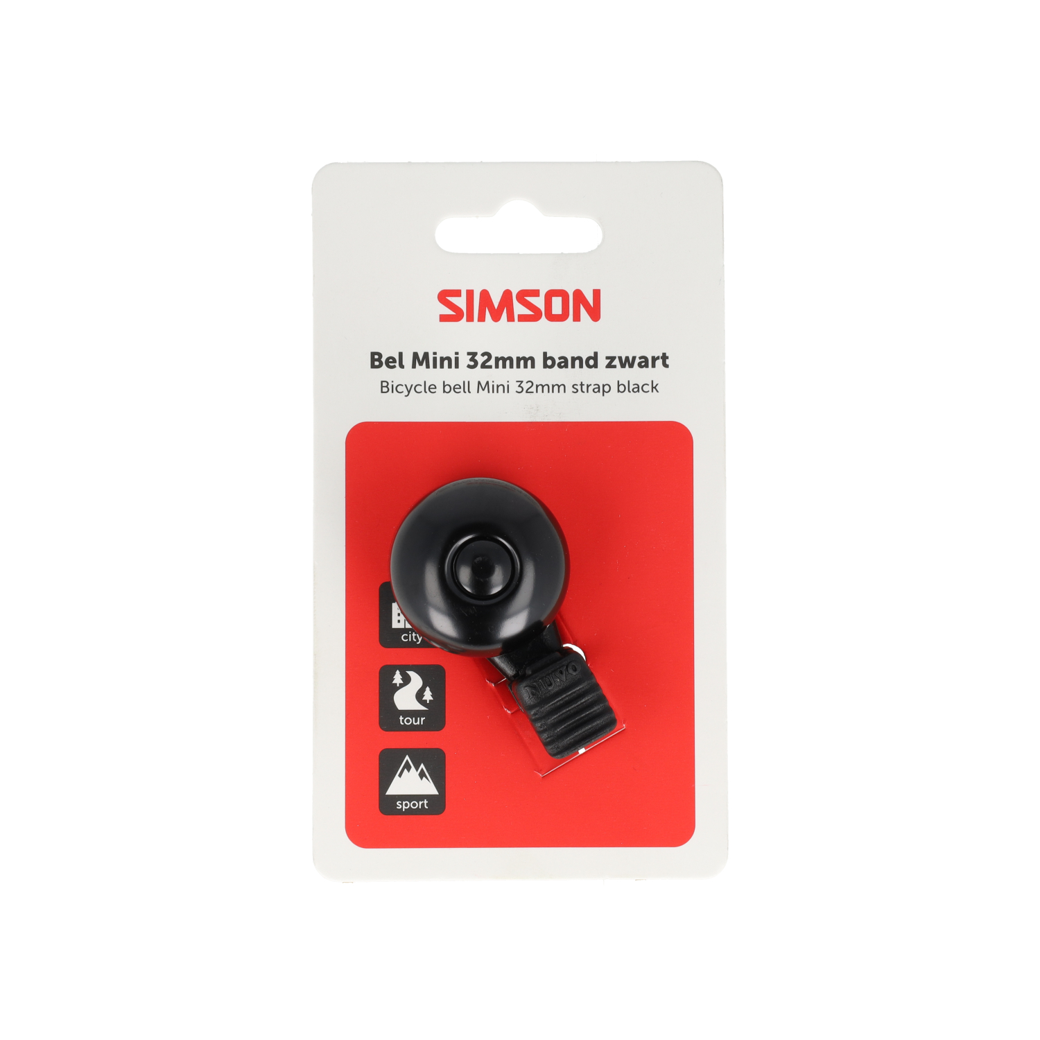 Simson Klingel Mini 32mm mit Flexbandbefestigung, schwarz