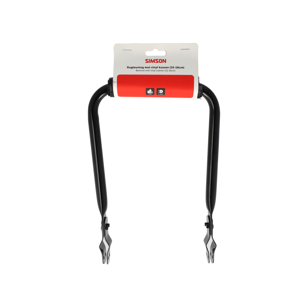 Simson Gepäckträger-Rückenstütze 15-16 cm Schwarz mit Vinyl-Rückenkissen.